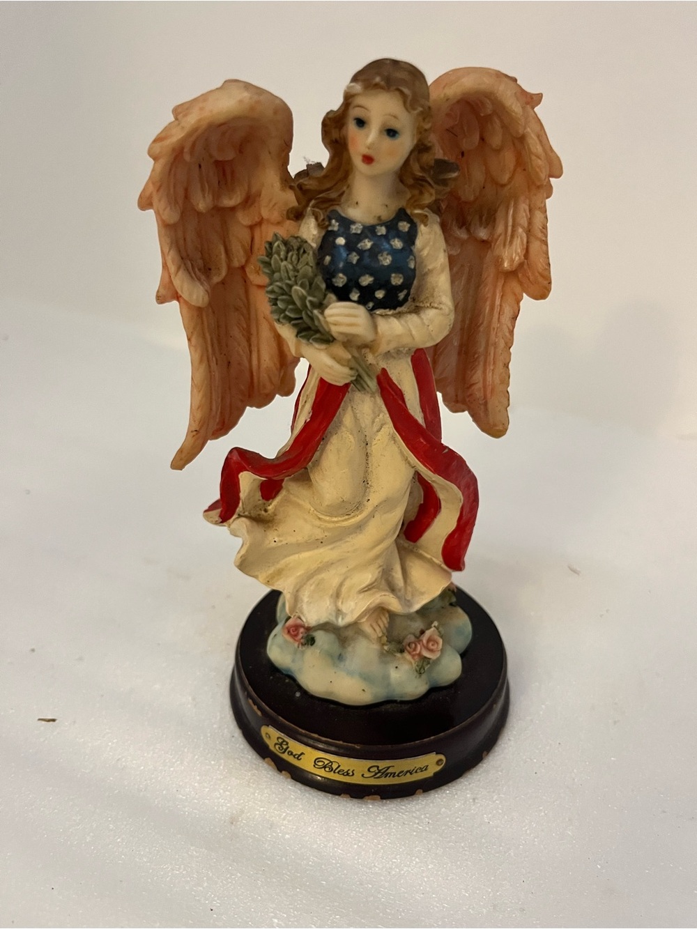Vintage MRH Americana resin angel figurine God Bless America plate